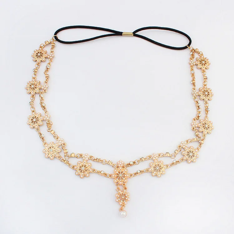 2018 Pearl Tassel Flower Stretch Headband Hair Band Wedding Accessories Crystal Bridal Head Chain Jewelry | Украшения и