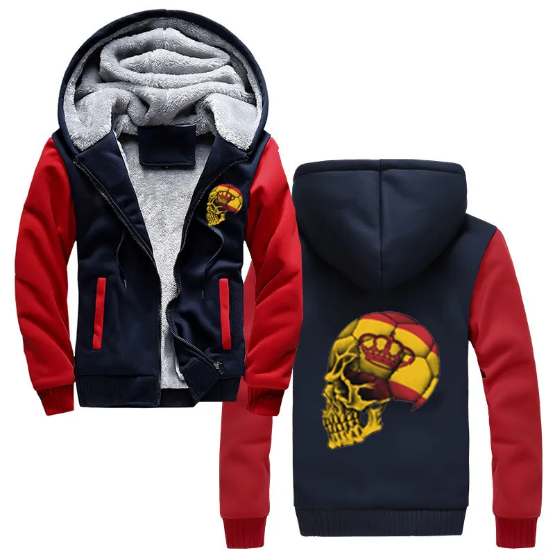 Navy Red Модные мужские классические Испанский флаг толстовки с черепами футбольная команда Fanbiker толстовки зимние хлопковые теплые хип хоп куртки - Цвет: Navy Red