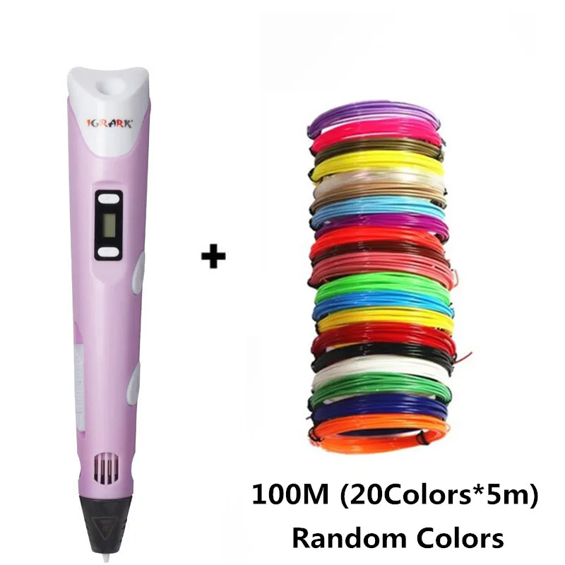 Pink add 100m ABS 3D Ручка iGrArK 2-го поколения RP-100B светодиодный дисплей DIY 3d принтер ручка с 100 м ABS искусство 3d ручки для детей Инструменты для рисования - Цвет: Pink add 100m ABS