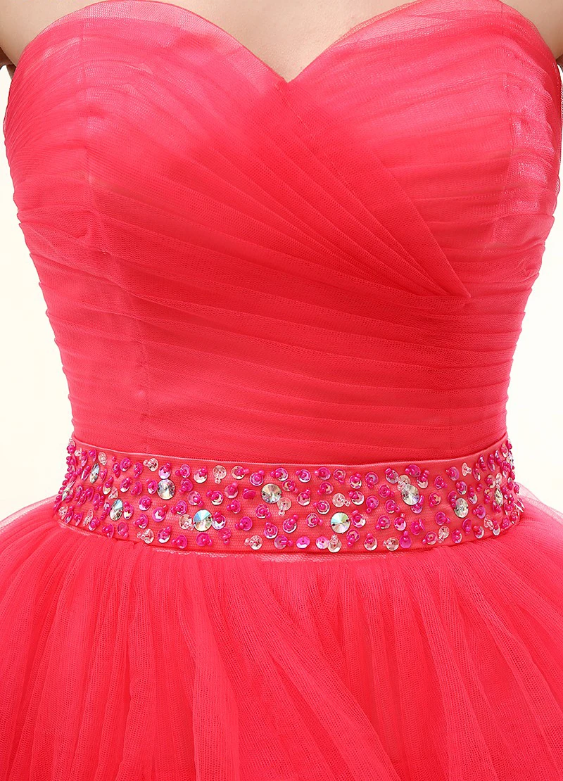 Красные вечерние платья выпускные A Line милые короткие мини из органзы с бисером и