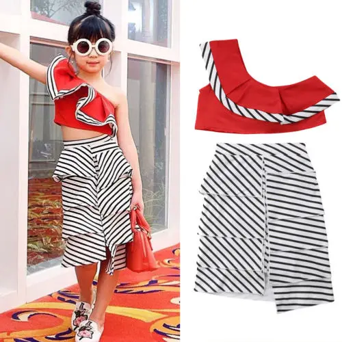 Комплект из 2 предметов детская одежда для маленьких девочек футболка топы и юбки