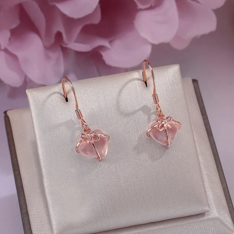 

Fine Jewelry 925 Silver Sterling Drop Earrings For Women Rose Quartz 100% Natural Gemstone Pink Heart Love's Brincos CCEI012