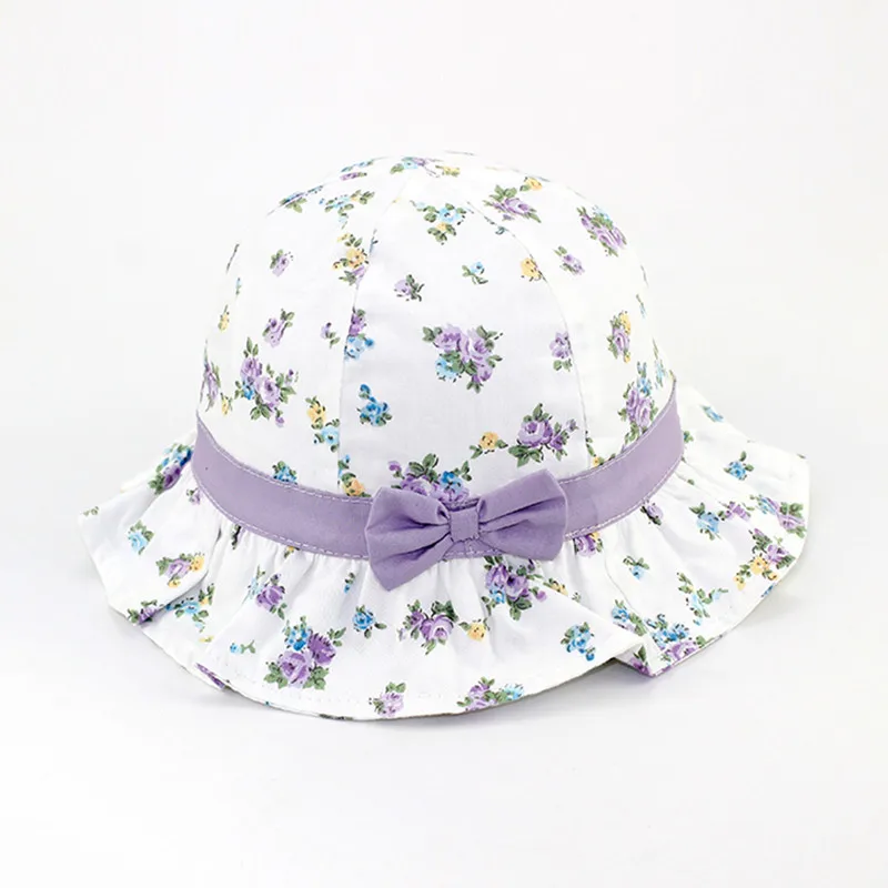 baby &amp kids girls summer floral print cute bow cotton casual sun hat bucket children fashion purple pnk ruffle play caps | Детская
