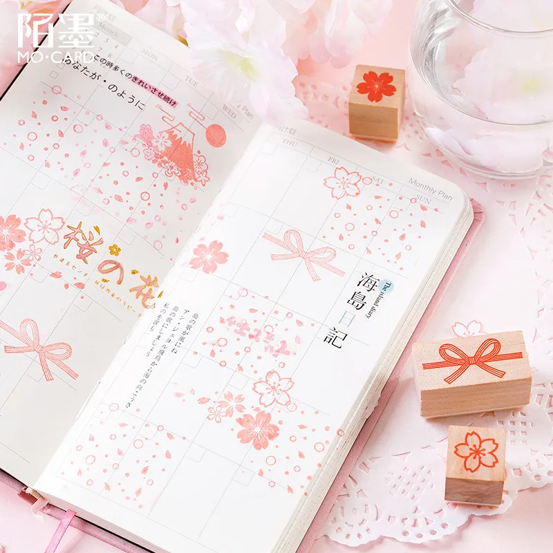 Деревянная печать вишня Сакура штамп с Inkpad дневник DIY Набор для стемпинга за