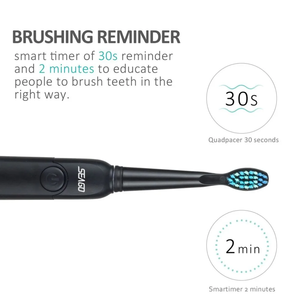 Seago NEW SG-949 Sonic Electric Toothbrush USB Rechargeable Power Teeth Tooth Brush Portable Traveling Waterproof with 3 heads | Красота и