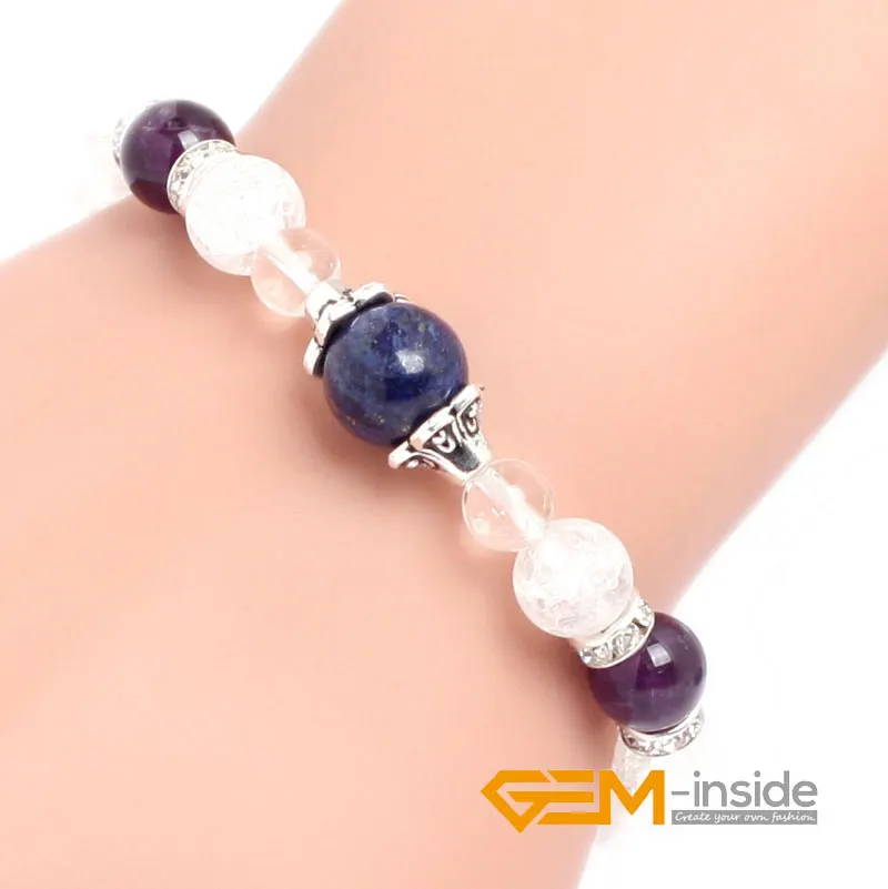 Браслет для йоги из натуральных камней с белым кристаллом аметистами и Лазуритом