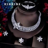 hibride luxury big flower shape full cz pave dubai jewelry sets for women bridal wedding accessories pearl bangle jewelry n 764