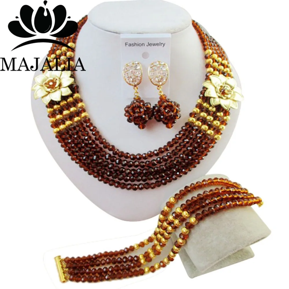 

Fashion african jewelry set Brown nigerian wedding african beads jewelry set Crystal Free shipping Majalia-380
