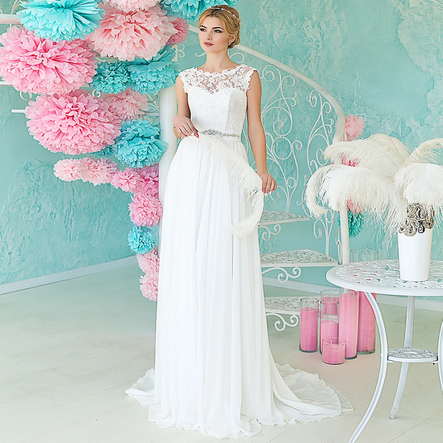 2019 Дешевые Свадебные платья с рукавами крылышками Robe De Mariage кружевное шифоновое