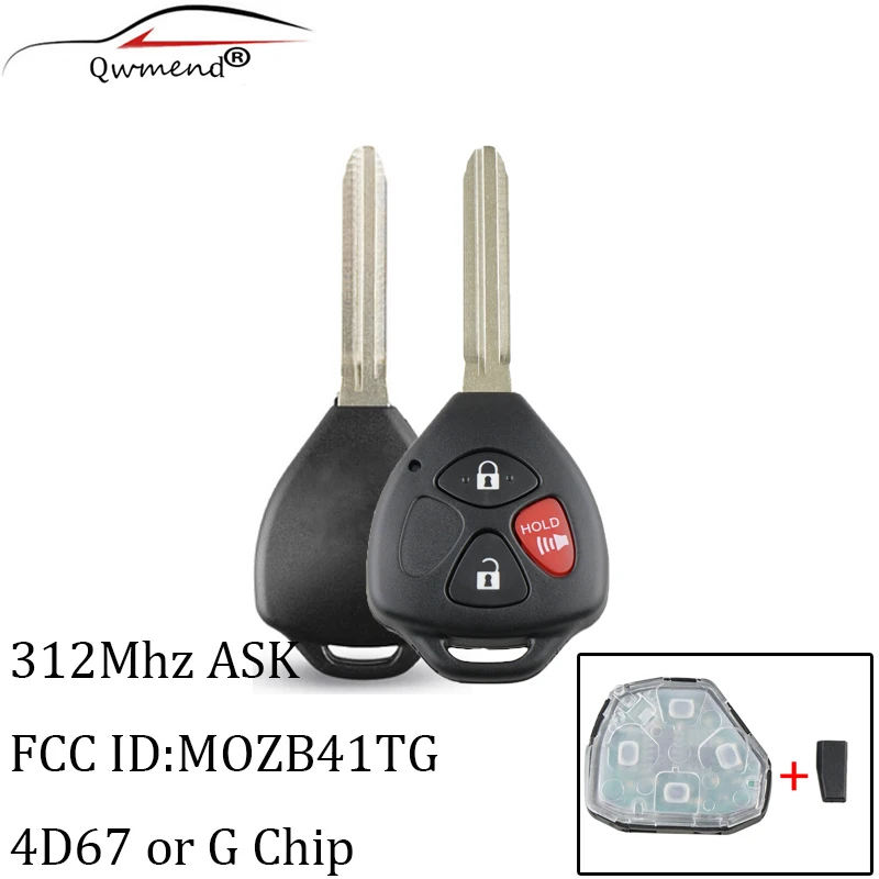 QWMEND For Toyota Yaris 2005 2006 2007 2008 2009 2010 2011 Transponder 4D67/G Chip 312Mhz MOZB41TG 3Buttons Remote Car key Fob | Автомобили