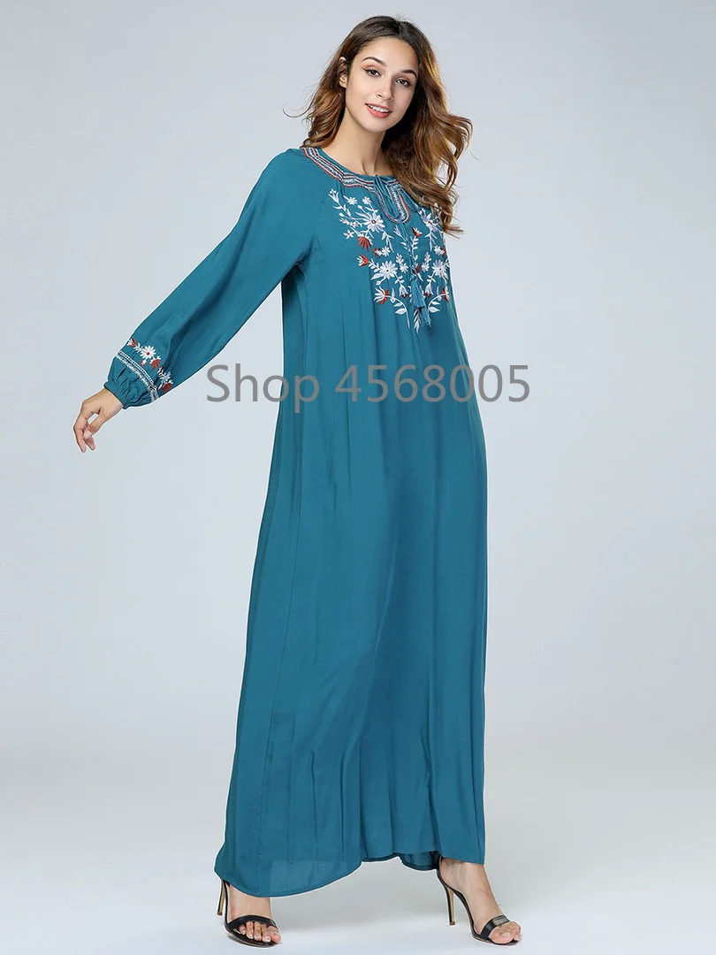 Зеленое женское мусульманское платье abaya в Дубае платья с вышивкой Бангладеш