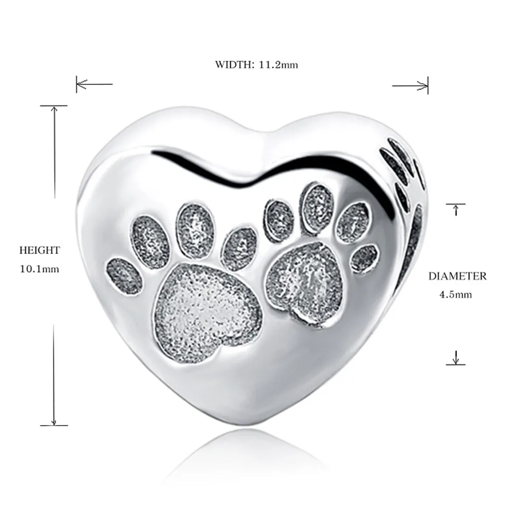 Silver Galaxy Love Heart with Dog Paw Beads For Women Fit Authentic Pandora Bracelet Charms Silver 925 Original Fashion Jewelry