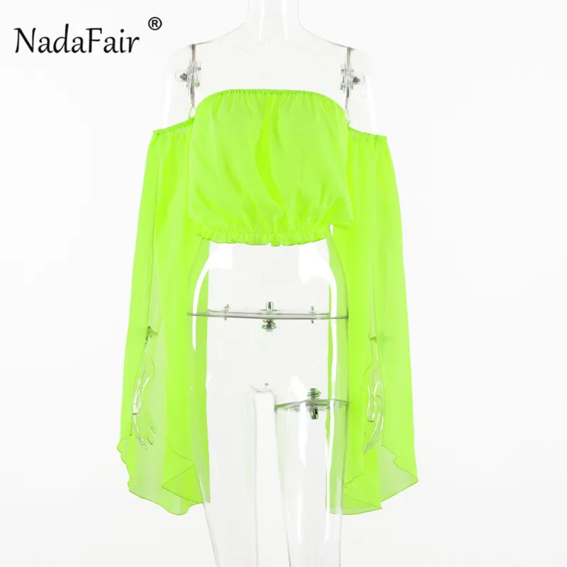 Nadafair неоновый топ с открытыми плечами и блузки женские оранжевые вырезом