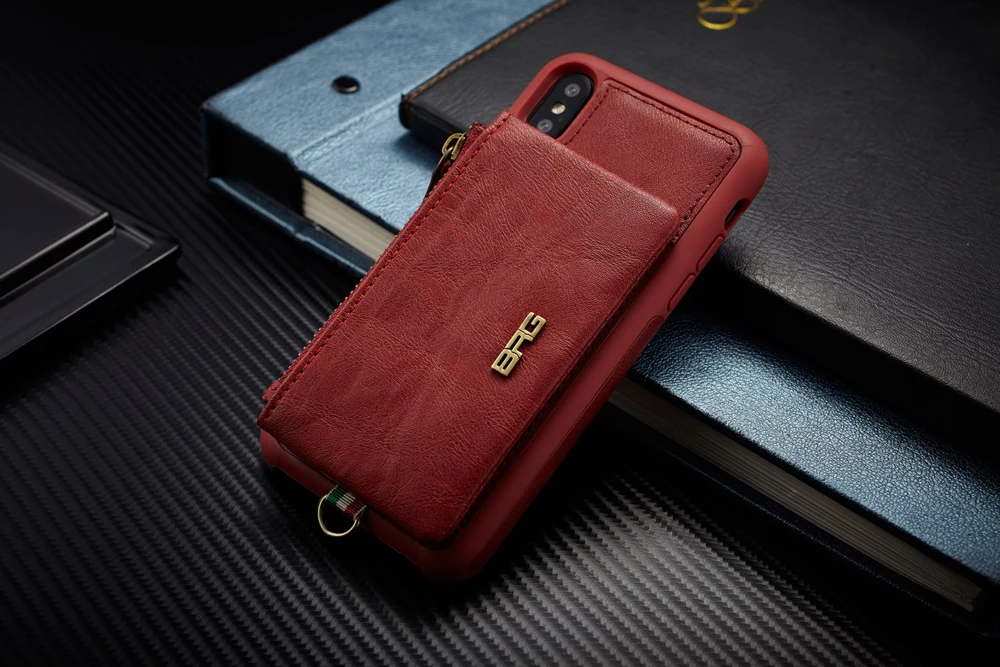 Чехол-Кошелек из искусственной кожи на молнии для iPhone X, кошелек на молнии, кожаный чехол, Магнитная задняя крышка для iPhone 7, 7 Plus, 8, 8 Plus, 6, 6S Plus