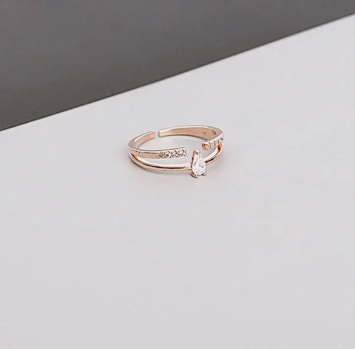 S925 silver ornaments delicate set teardrop-shaped zircon double ring opening wedding | Украшения и аксессуары