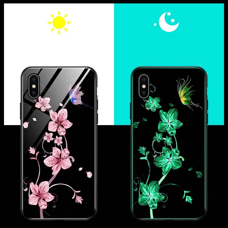 Светящийся стеклянный чехол для iPhone X XS MAX роскошный силиконовый телефона 7 8 Plus