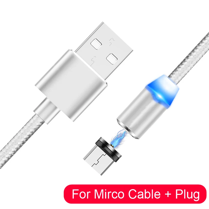 Oppselve Магнитный Micro-USB кабель со 2A быстрой зарядки 1 м 2 дисплей сид такси магнитное зарядное устройство, кабель для Xiaomi 4X huawei P8 Lite samsung данных Кабо - Цвет: Silver Micro Cable
