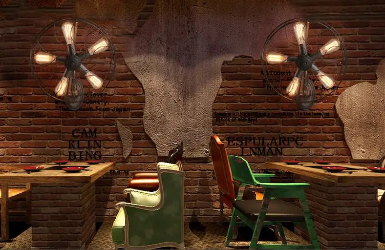 Лофт Ностальгический ретро Личность креативный промышленный Стиль Бар Кофе Ресторан украшенный вентилятор железная художественная стена лампа