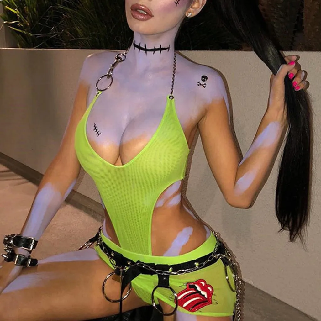 Сексуальное женское облегающее боди в стиле Харадзюку без рукавов готическом