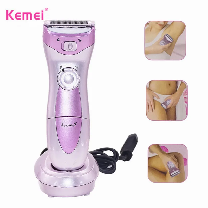 

Kemei Waterproof Lady Shaver Rechargeable Body Hair Removal Shaving Device Cordless Trimmer for Bikini Underarm Lady Depilation