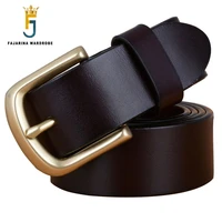 fajarina top quality fashion pure genuine leather retro mens brass clasp buckle mens belts for men 3 8cm wide for jeans nw0079