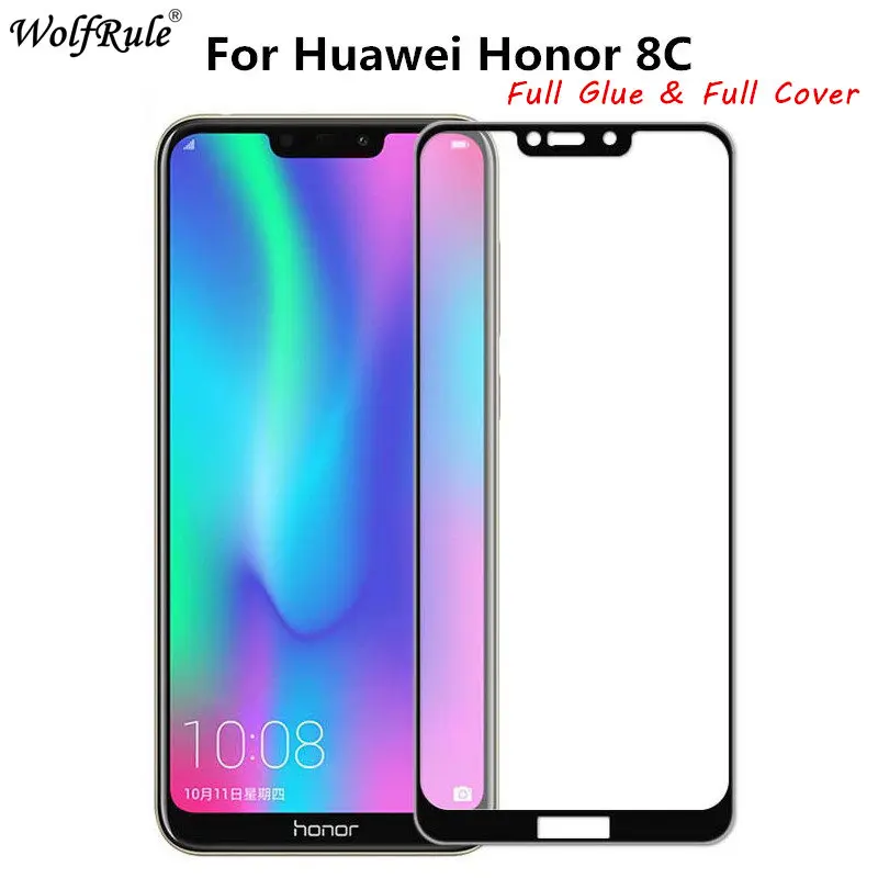 2 piezas de pel&iacute;cula protectora de pantalla LCD Huawei Honor 8C pegamento completo vidrio Protector Honor 8C cubierta completa vidrio templado para Huawei Honor 8C-0