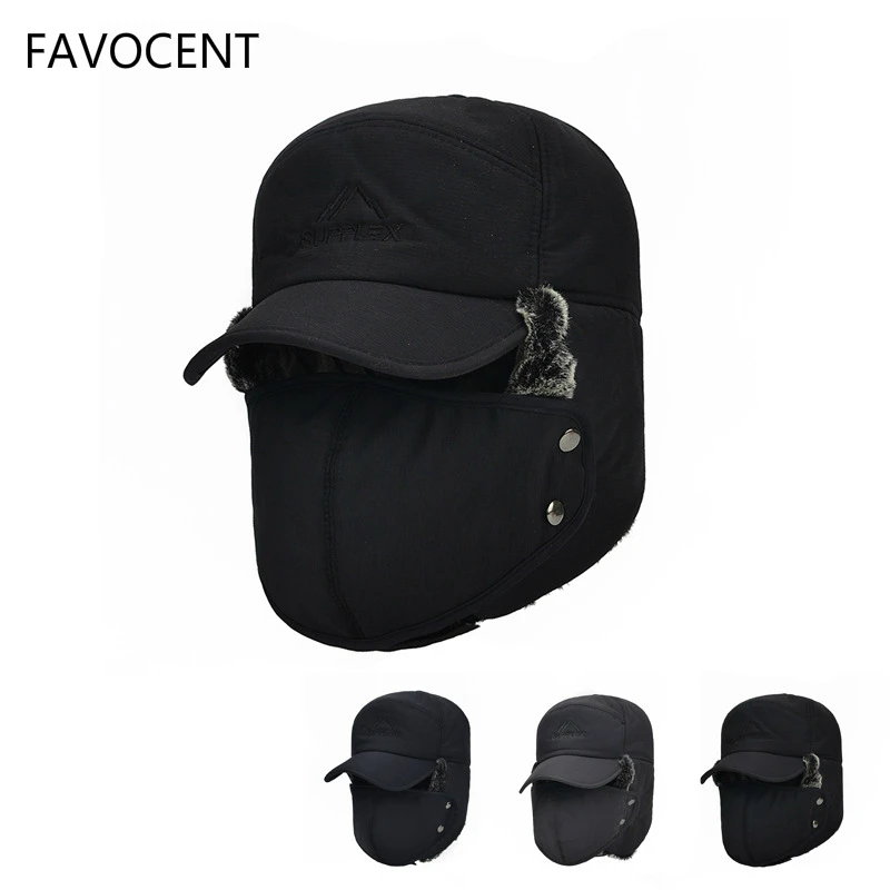FAVOCENT, мужские шапки-бомберы с защитой от ушей для лица, утолщенная Теплая Бархатная Женская ветрозащитная зимняя шапка, Мужская кепка Лыжная шапка