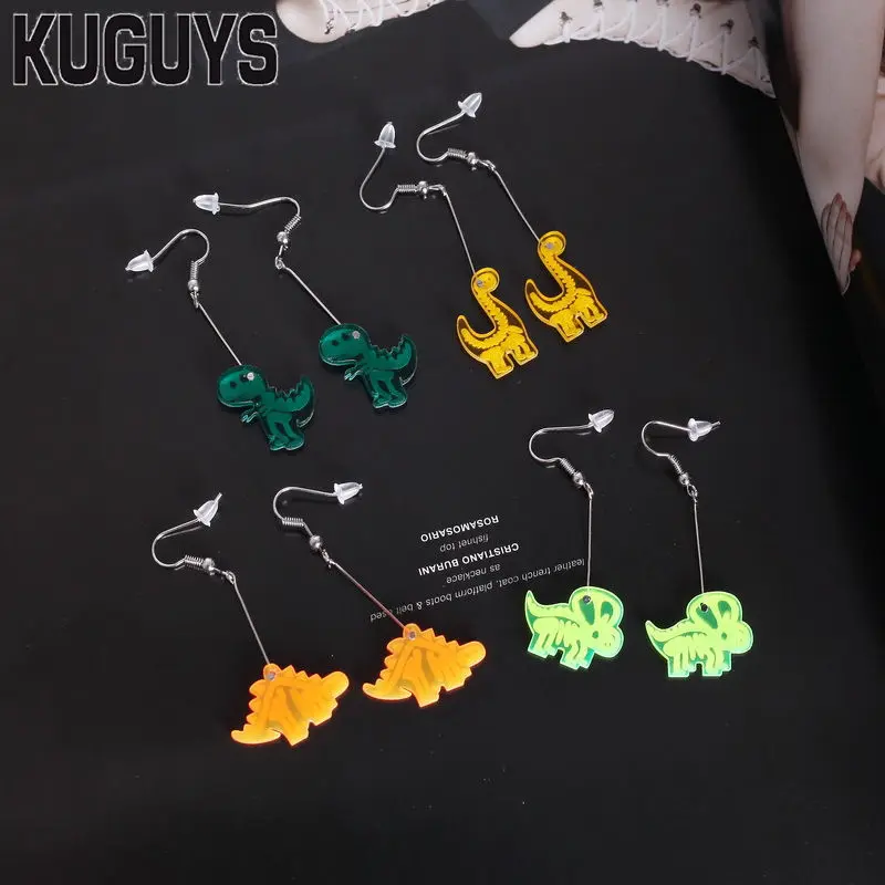 KUGUYS женские интересные висячие серьги милые маленькие с динозавром модные