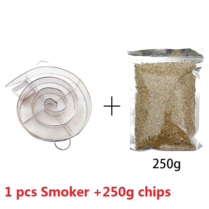 Round and 250g chips Нержавеющая сталь Холодный генератор дыма с яблочными кусками древесины Аксессуары для барбекю 0,25 кг / 0,5 кг - Цвет: Round and 250g chips