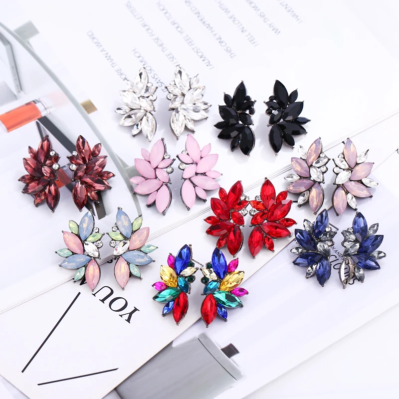 

WNGMNGL Luxury Crystal Star Earrings For Women 2019 New Red Blue 9 Color Drop Earrings Wedding Jewelry Gift Pendientes Mujer