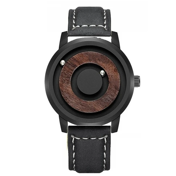 Black Leather EUTOUR, часы с магнитным шаром для шоу, мужские холщовые часы с кожаным ремешком, мужские наручные часы, модный браслет, водонепроницаемые кварцевые часы, мужские часы - Цвет: Black Leather