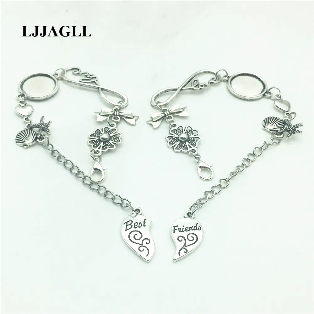 LJJAGLL 1 комплект (2 шт.) серебристого металла для девочек друзья Браслеты Diy Фото