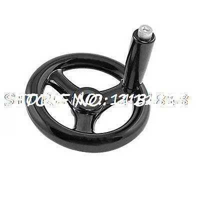 

125mm Dia 12mm Bore Hand Wheel Black w Revolving Handle