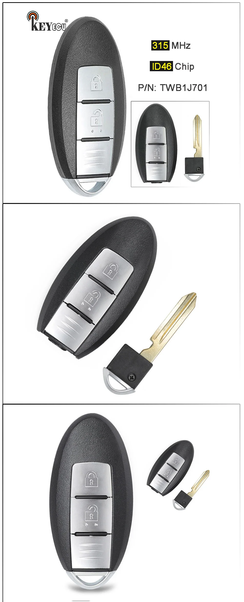 KEYECU 315 МГц ID46 чип TWB1J701 85E3-1HH0D умный дистанционный ключ-брелок от машины 2 кнопки для Nissan March K13 Micra K13 Leaf