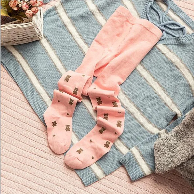 Детские колготки для девочек Демисезонный хлопок медведь плотно детей темно