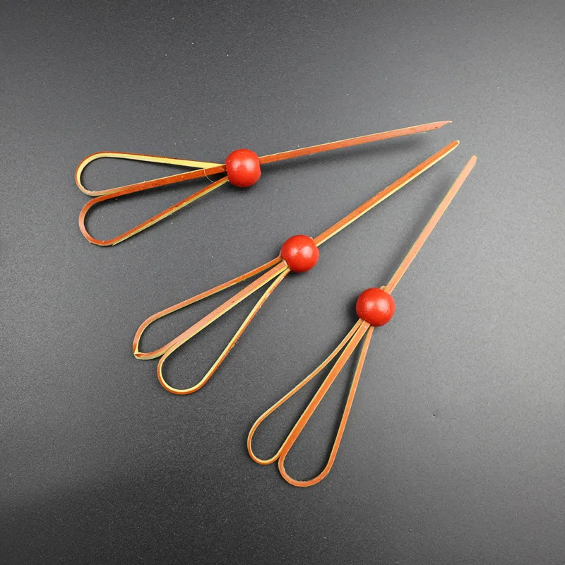 Red with bead XZJJA 50 шт./лот в форме ножниц бамбуковые палочки деревянные коктейльные палочки сэндвич Фруктовые палочки кекс топперы DIY вечерние украшения торта - Цвет: Red with bead