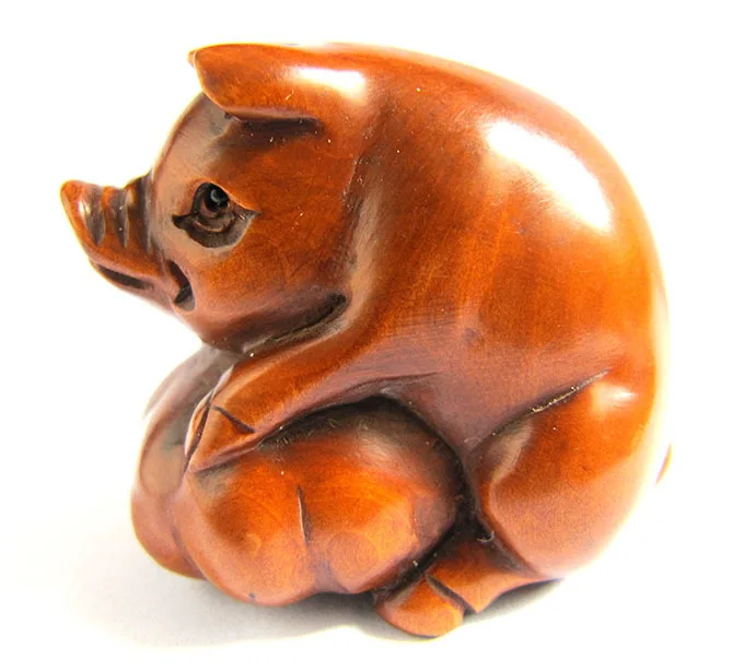 Y2165 2 &quot хорошее качество ручной работы самшита нэцкэ свинья на тыквы|netsuke|netsuke