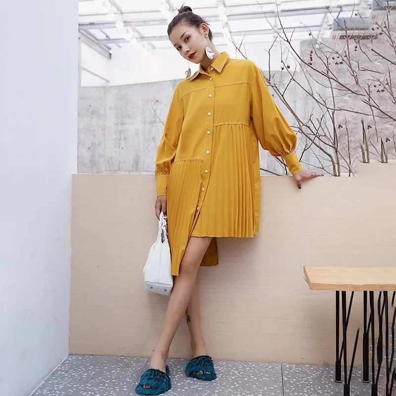 VGH повседневное однотонное асимметричное женское платье с отворотом и длинным