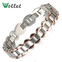 wollet mens 13mm rose gold color health germanium tourmaline bracelet stainless steel energy bracelets bangles for women