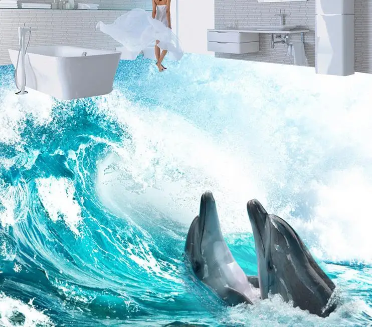 3d пол водонепроницаемый обои для ванной комнаты на заказ волны Океана плитки