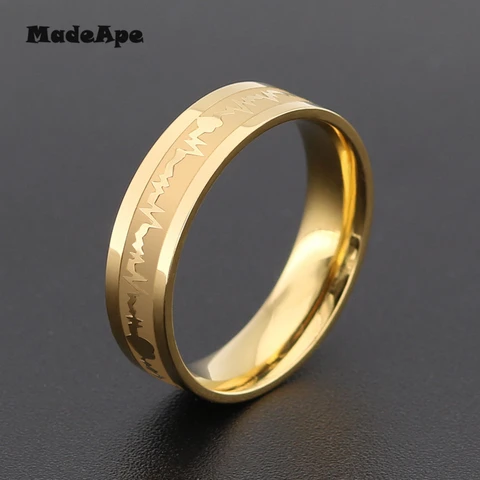 MadApe ECG кольцо для пары 4 мм из нержавеющей стали обручальные кольца для женщин и мужчин обручальные кольца модные ювелирные изделия оптом