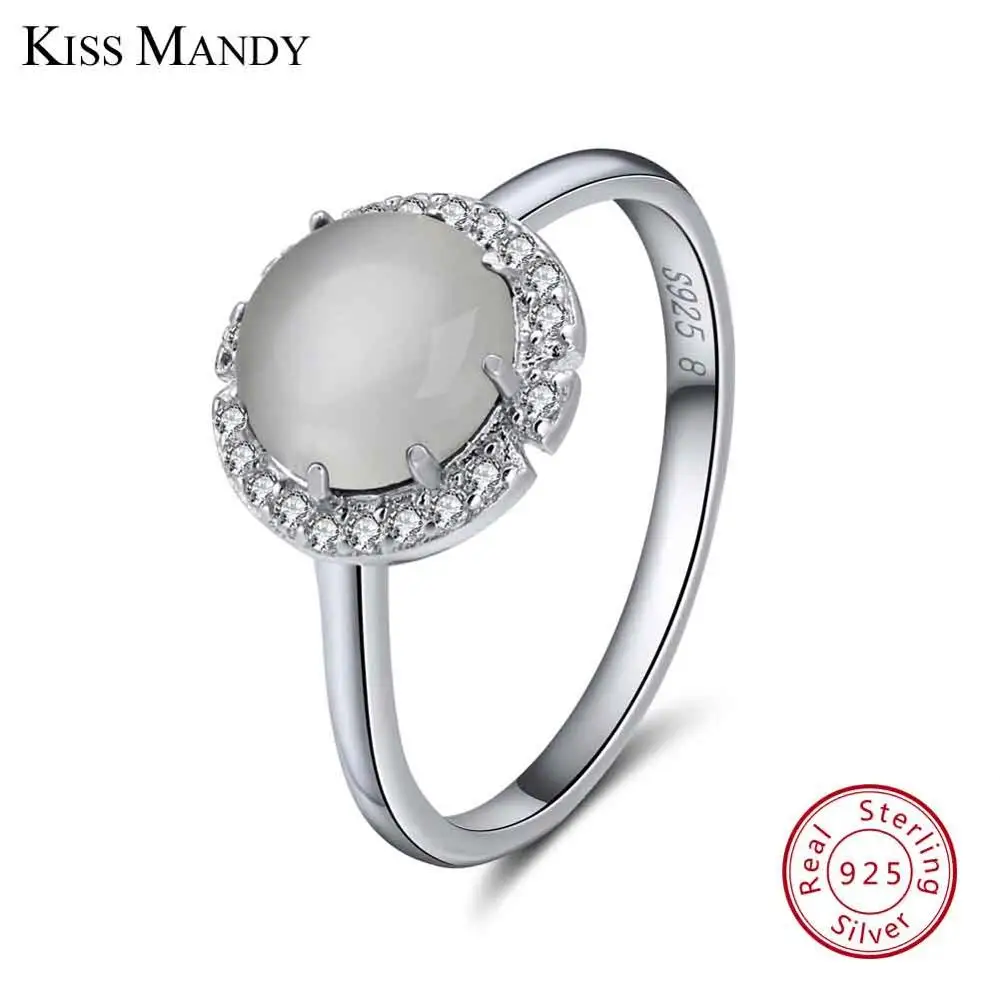 KISS MANDY, настоящее 925 пробы, серебряные кольца для женщин, бирюза, инкрустированная установка, AAA кубическое женское циркониевое кольцо, Трендовое ювелирное изделие KSR55 - Цвет основного камня: Cat Eye Stone