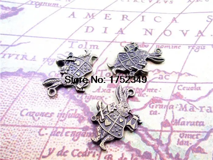 30 PCS - Mr. Rabbit -Antique Bronze Pendants/Charms Hare in &quotAlice's Adventures Wonderland&quot DIY Supplies 27x22mm | Украшения и