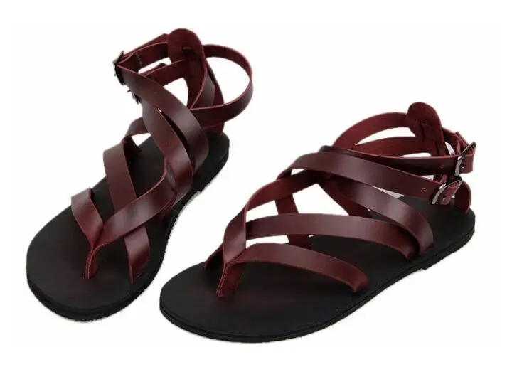 Сандалии мужские из натуральной кожи пляжные шлепанцы гладиаторы цвет