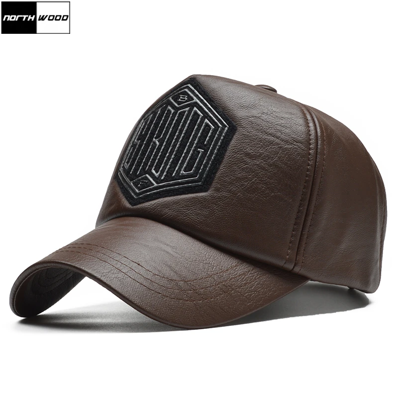 

[NORTHWOOD] PU Leather 5 Panel Cap Winter Snapback Baseball Cap Men Women Hip Hop Cap Gorras Para Hombre Winter Pattern Cap