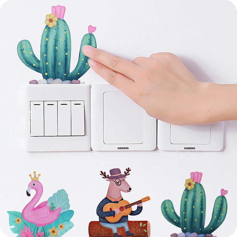 

10 PCS/Lot Cute Cartoon Switch Stickers Self-adhesive Home Wall Decor Stickers Living Room Light Socket Stickers