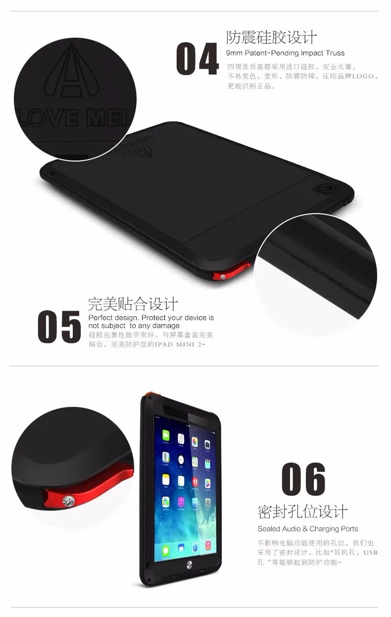 Защитный чехол Love Mei, водонепроницаемый чехол для ipad 2 3 4 retina Fundas Shell, корпус, вода/грязь/шок/Защита от дождя для ipad 3 ipad 4