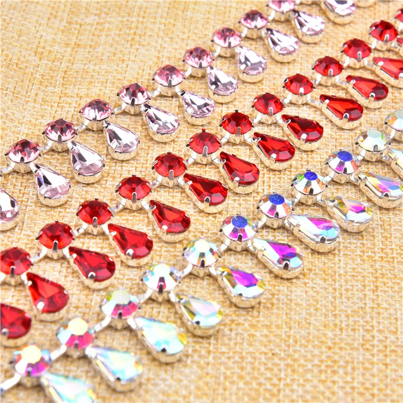 1yards very luxury AB Crystal Glass Rhinestone tassel trims Sew on Trops gold chain decoration for Bridal dress Clothing Garment