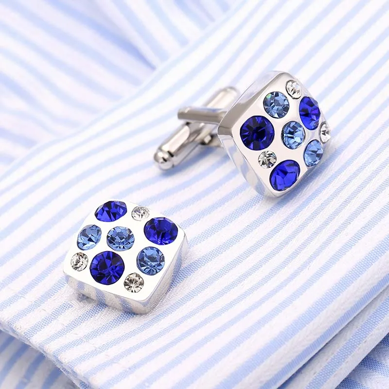 Высокое качество Мужские Запонки серебряное покрытие Синий CZ горный хрусталь