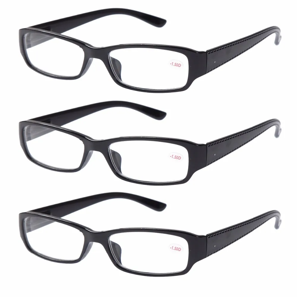 Очки короткозорости 3x для мужчин и женщин с черной оправой и линзами на -1, -2, -3, -4, -1,5, -2,5, -3,5 диоптрий на расстояние.